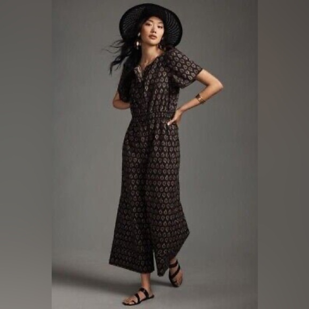 Anthropologie Black Patterned Jumpsuit